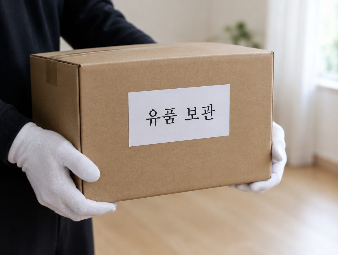 흰 장갑을 끼고 유품 보관 상자를 두 손으로 조심스럽게 옮기는 모습